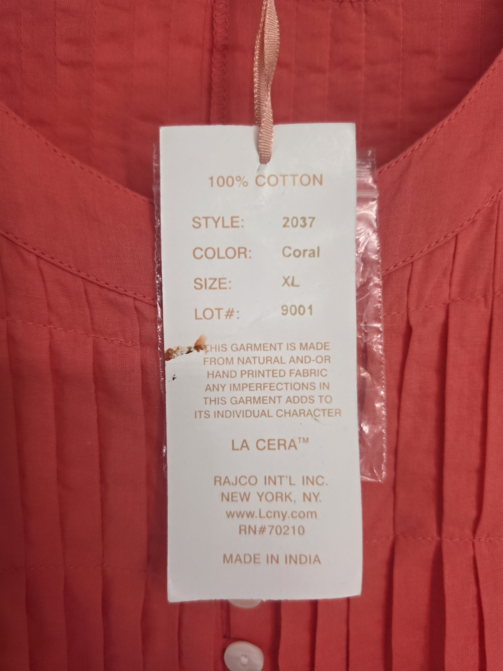 LA CERA Coral Cotton Pintuck Midi Dress XL Boho Embroidered India - Picture 12 of 13